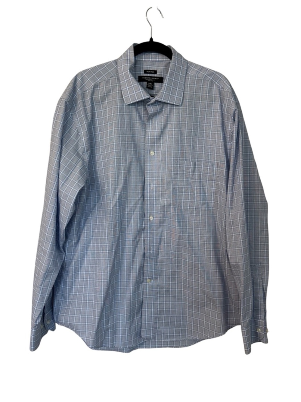 Pronto Uomo Non Iron Light Blue Checkered Button Down Dress Shirt Sz XXL GUC